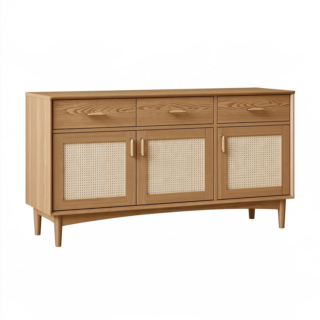 Credenza 150 cm in legno marrone con rattan per soggiorno stile retr¨°