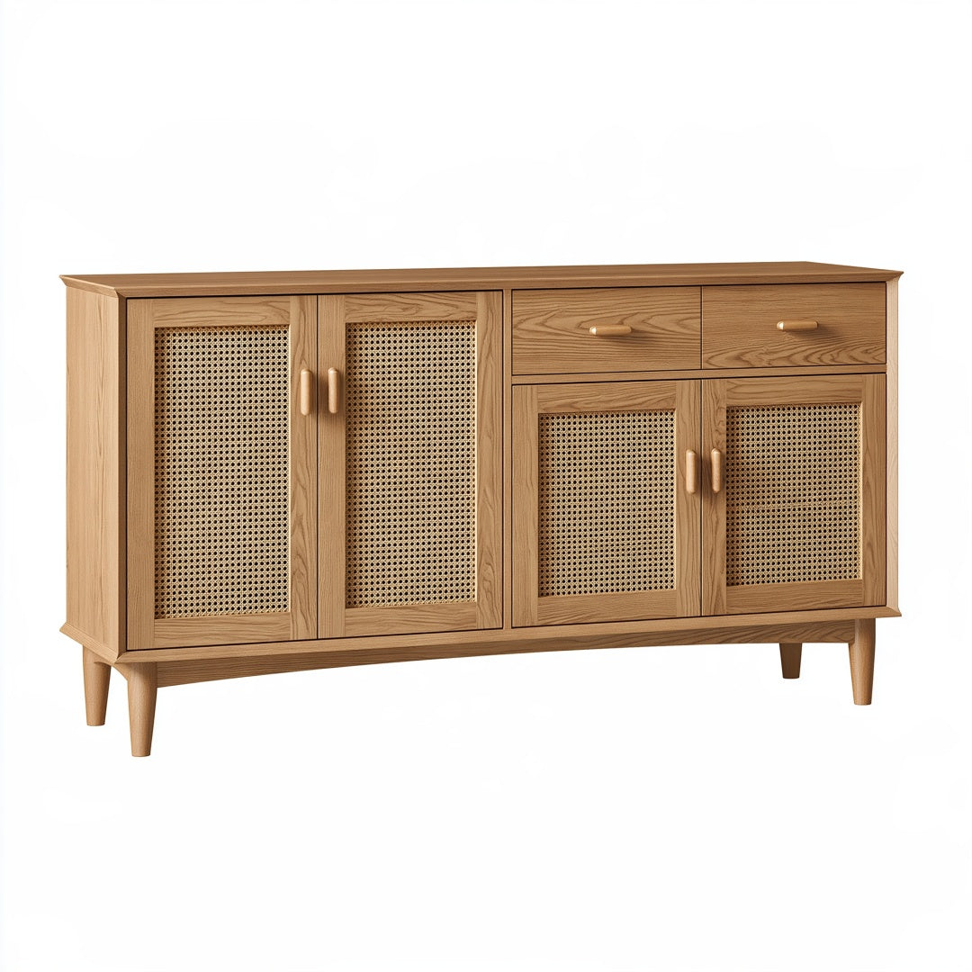 Credenza 160 x 40 x 85 cm in legno marrone con rattan intrecciato - stile retr¨° contenitore