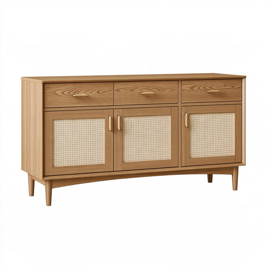 Credenza 150 cm in legno marrone con rattan per soggiorno stile retr¨°
