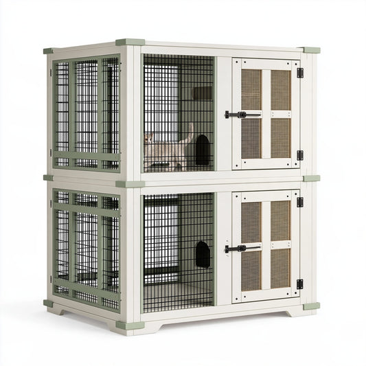 Gabbia per gatti a due livelli 120 x 65 x 130 cm in legno e rete metallica bianco verde